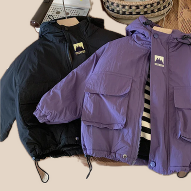 Vindjacka med huva – Lilo Unisex, Svart/Lila, Polyester, Storlek 0–6 år More For Mini