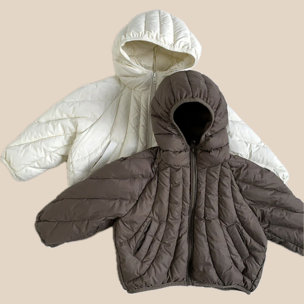 Dunjacka med huva – Muziyouyou Pojkar, Brun/Vit, Polyester, Storlek 0–6 månader More For Mini