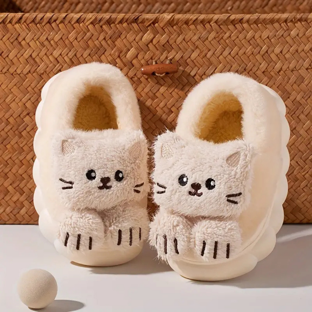 Mjuka Barntofflor i Plysch med Kattmotiv | CozyPaws Varma & Halkfria More For Mini
