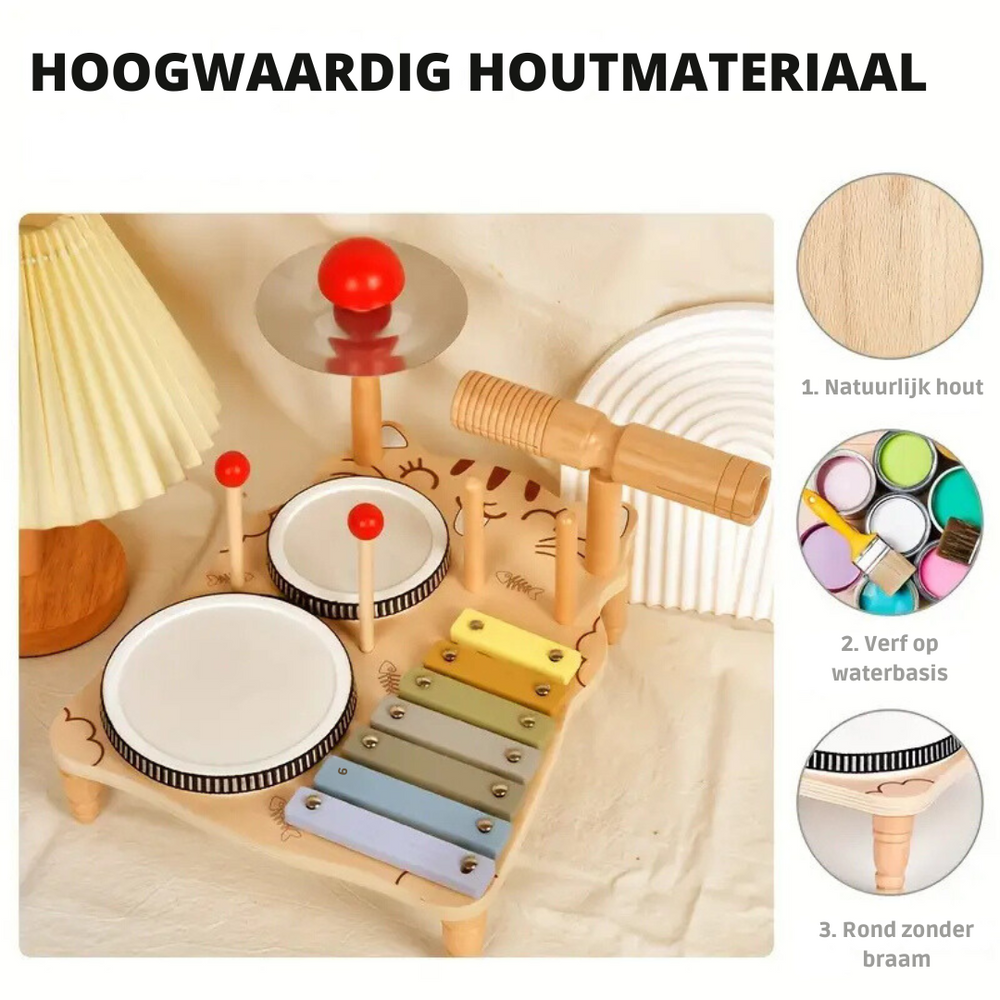 Houten Drumstel voor Peuters | Educatief Muziekspeelgoed | Rytmo Drumset Kopen More For Mini