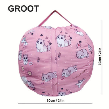 Kitty Bean Bag Hölje – Förvara Gosedjur & Mjukt Sittkudde för Barn Lilla Lycka