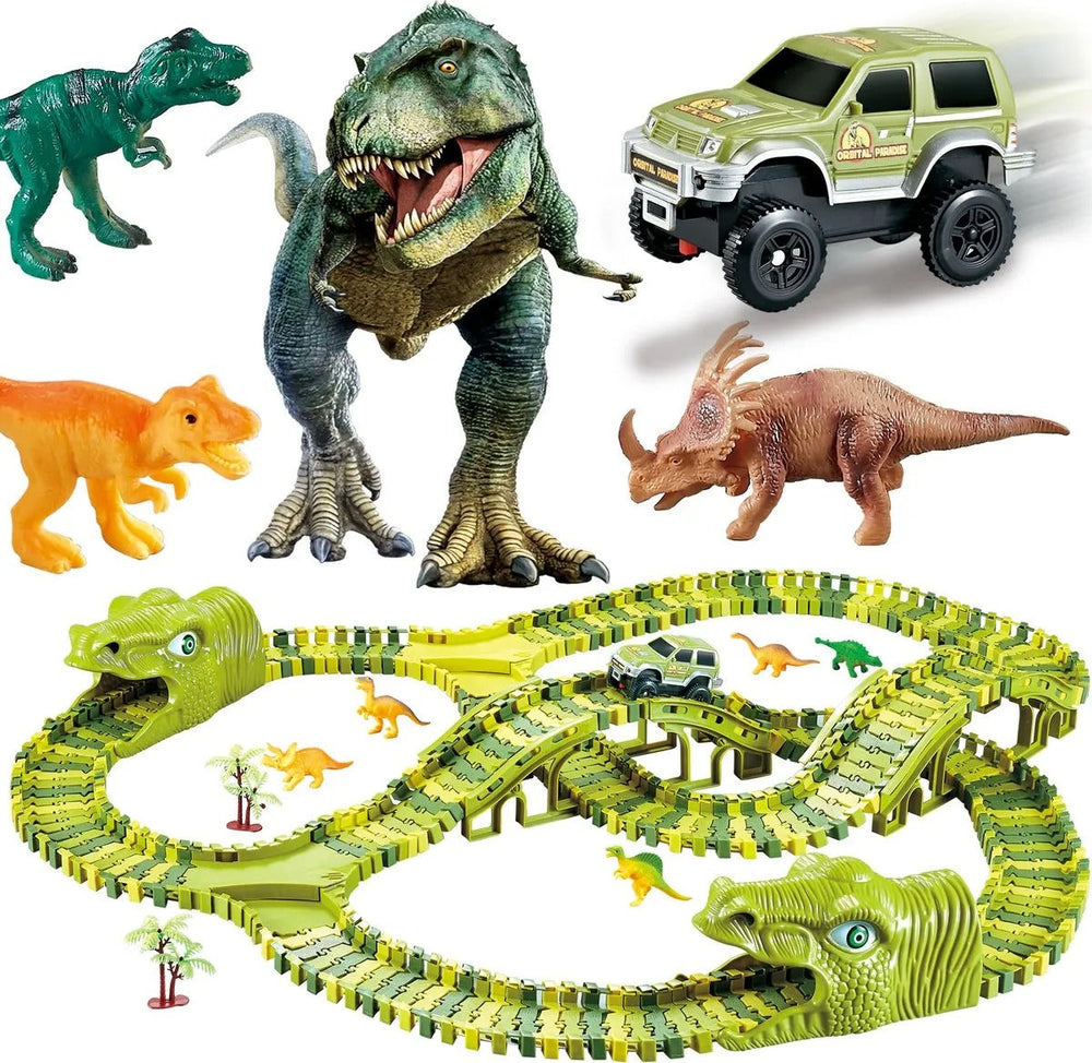 Dino Racerbana för Barn – 140-delars Flexibel Bana med Dinosaurieleksaker More For Mini