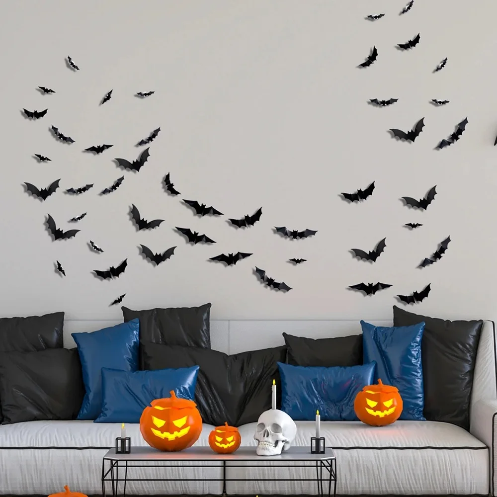 Halloweendekoration med lysande fladdermöss – 3D-effekt, för vägg och dörr | väggdekaler