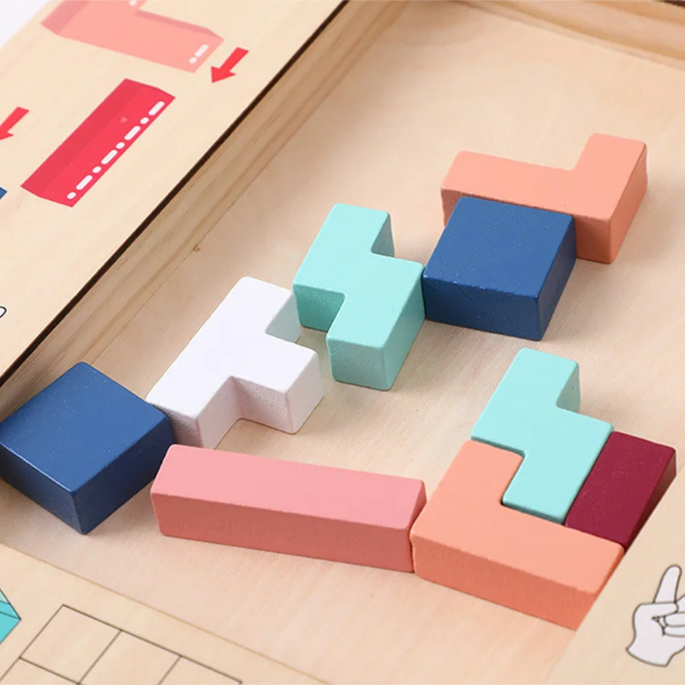 Tetris Pusselbord i Trä för Barn – Pedagogisk Leksak för Finmotorik & Logiskt Tänkande More For Mini