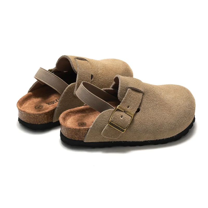Clogs-sandaler för barn i mockalook med läderovandel, elastiskt hälband, korksula och halkfri design för vardagsbruk