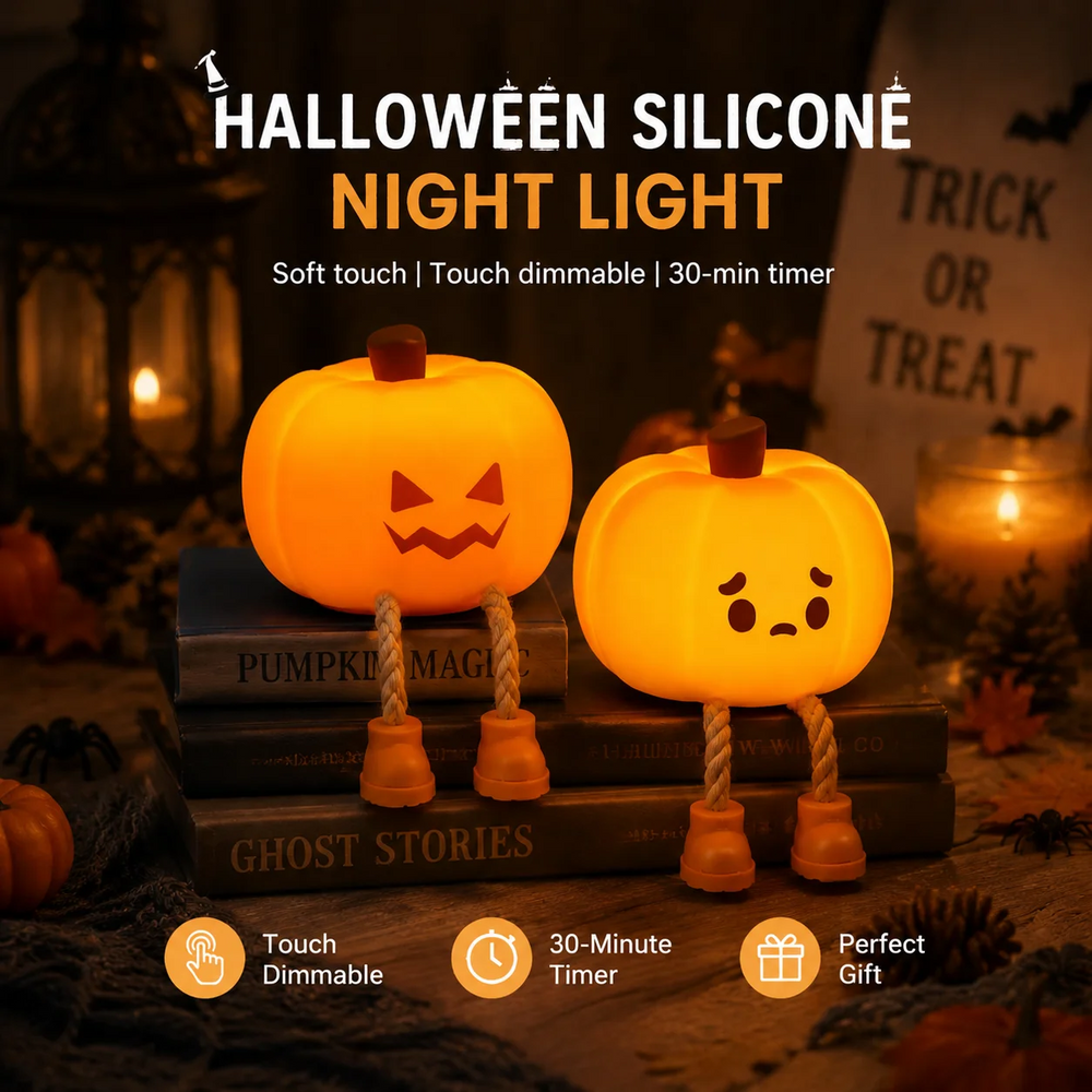 Halloween-nattlampa med mjukt stämningsljus – silikon, laddas via USB-C | barnrumslampa