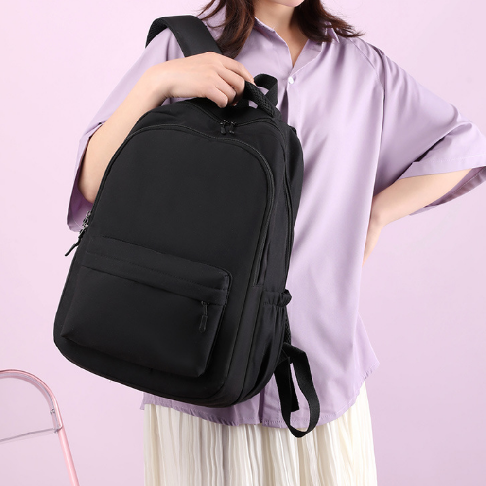 Laptopryggsäck för skolan med framficka och sidofickor – nylon, lättviktig, justerbar | skolväska