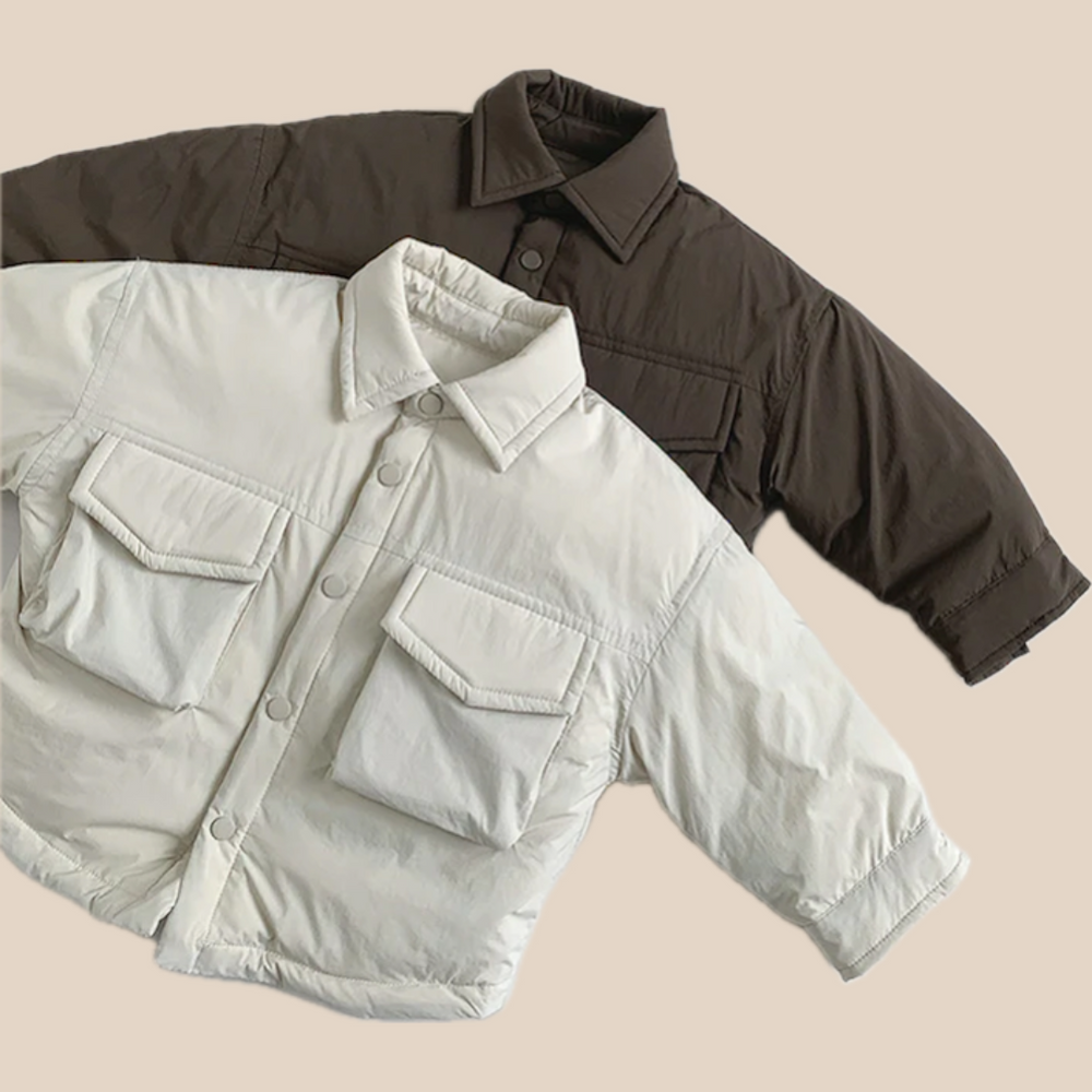 Dunjacka med Polokrage – Muziyouyou Pojkar, Brun/Vit, Polyester, Storlek 0–6 år More For Mini