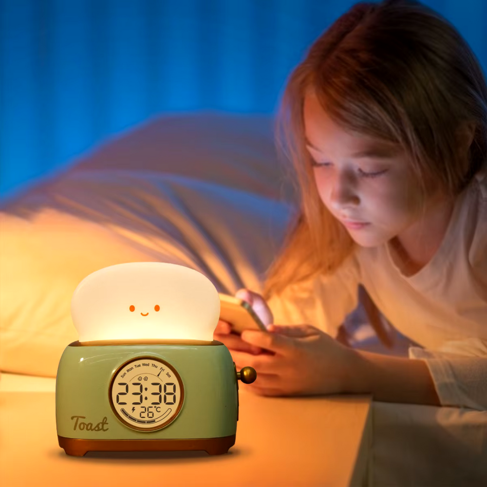GlowToon Barnväckarklocka med Nattlampa – Uppladdningsbart LED-ljus & Alarm för Barnrum More For Mini