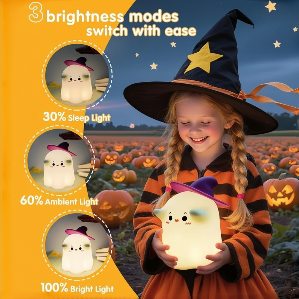 Halloween-nattlampa med mjukt stämningsljus – silikon, laddas via USB-C | barnrumslampa