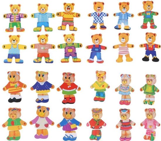 Träpusselsats – TeddyDress Klädpussel, Björnar, Trä, Från 2 År More For Mini