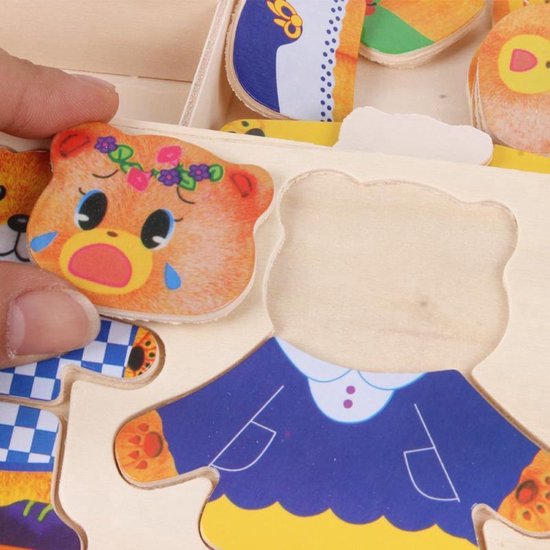 Träpusselsats – TeddyDress Klädpussel, Björnar, Trä, Från 2 År More For Mini