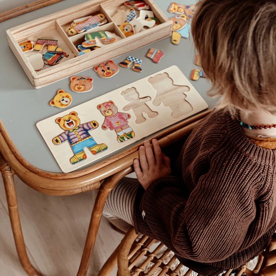 Träpusselsats – TeddyDress Klädpussel, Björnar, Trä, Från 2 År More For Mini
