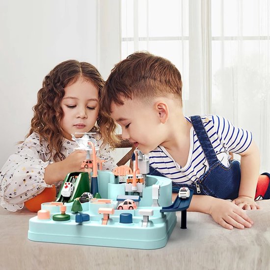 Lekset med bilar – TurboCity Äventyrsbana, Interaktiv, Batterifri, Inklusive 4 Fordon & Helikopter, Pedagogisk, 3+ år More For Mini