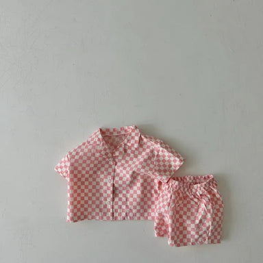 Trendig rutigt klädset med skjorta och shorts – Baby, småbarn, förskolebarn, barn, Rosa/Blå/Grön, Bomull, Storlek 0–6 år More For Mini