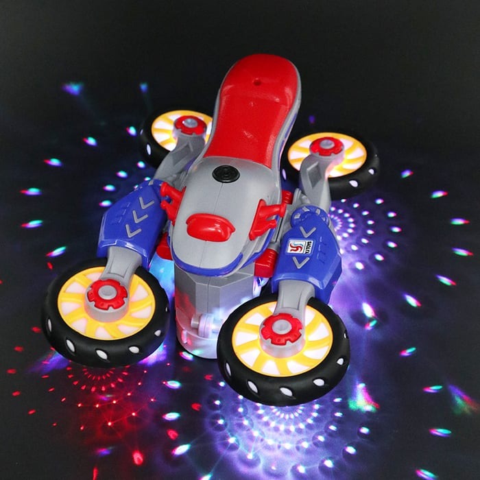 MotoFlash Elektrisk Motorcykel med LED-ljus och Musik – 360° Roterande Leksak för Barn More For Mini