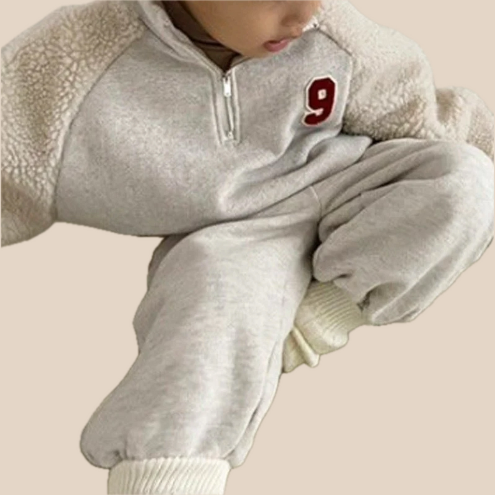 Träningsset med Fleece – CozyFit Unisex, Grå/Blå, Bomull, Storlek 0–6 år More For Mini