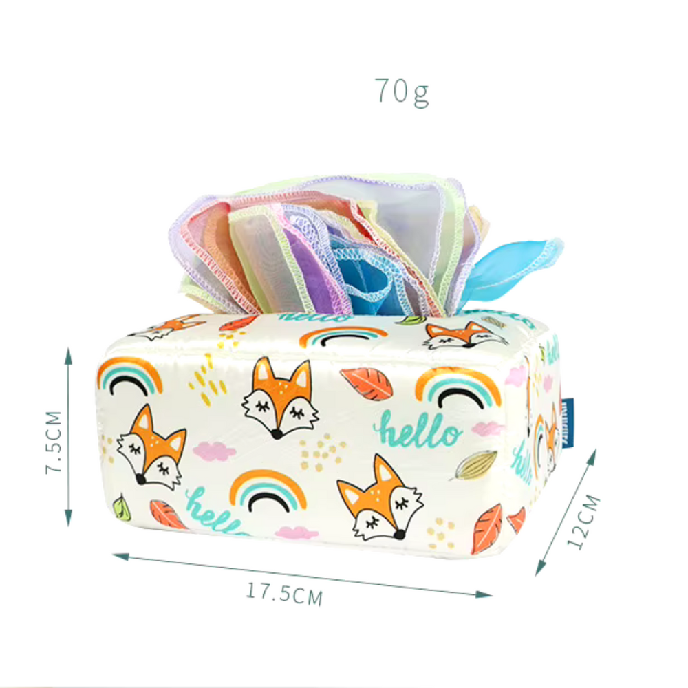 Montessori Speelgoed voor Baby’s – Sensorische Tissuebox met Doekjes | Stimuleert Ontwikkeling & Motoriek More For Mini