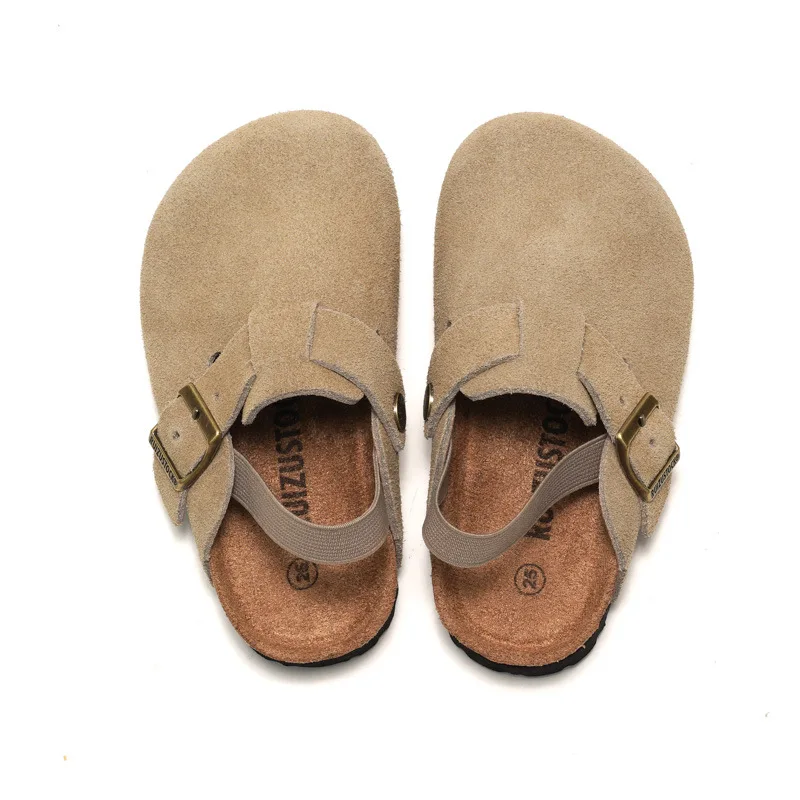 Clogs-sandaler för barn i mockalook med läderovandel, elastiskt hälband, korksula och halkfri design för vardagsbruk