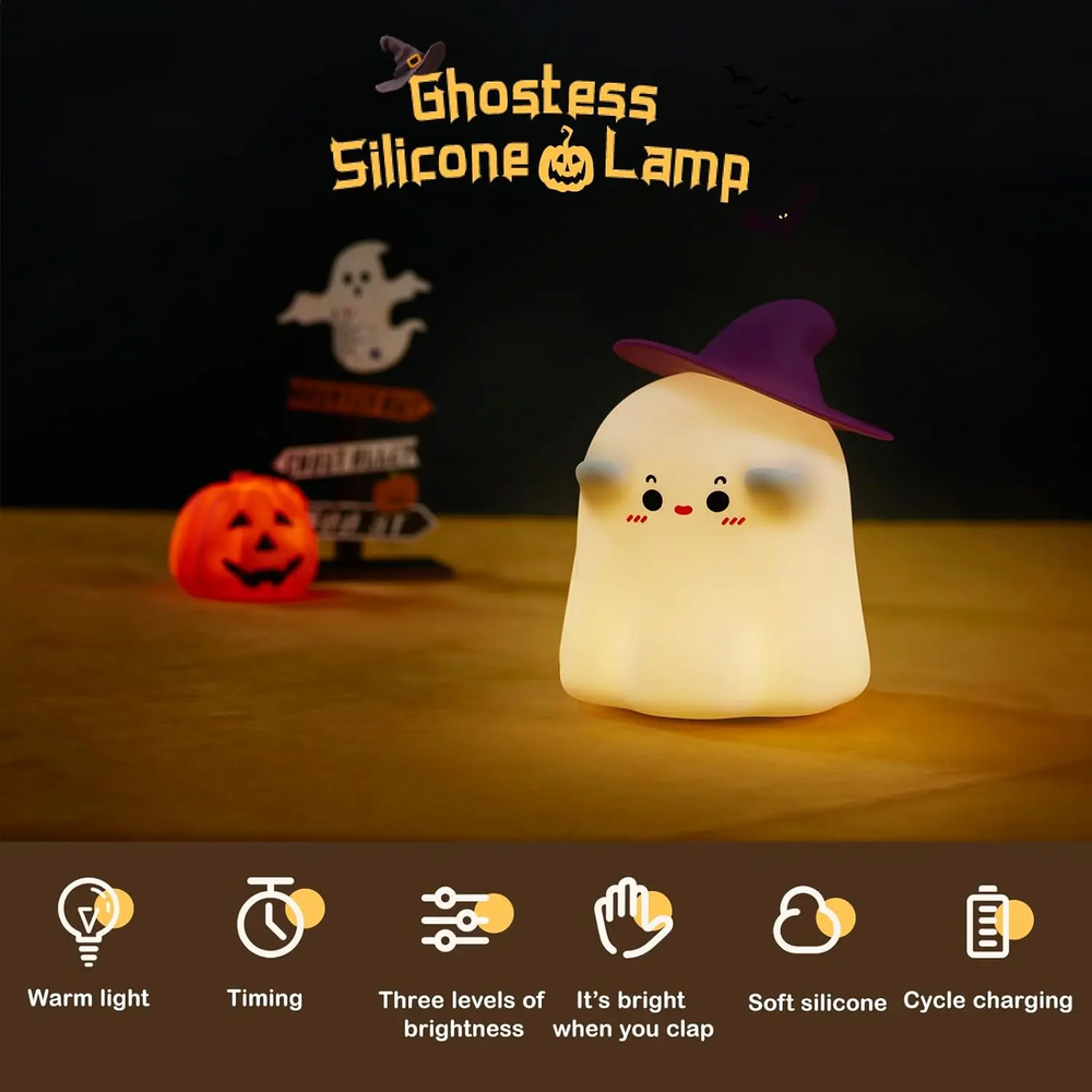 Halloween-nattlampa med mjukt stämningsljus – silikon, laddas via USB-C | barnrumslampa