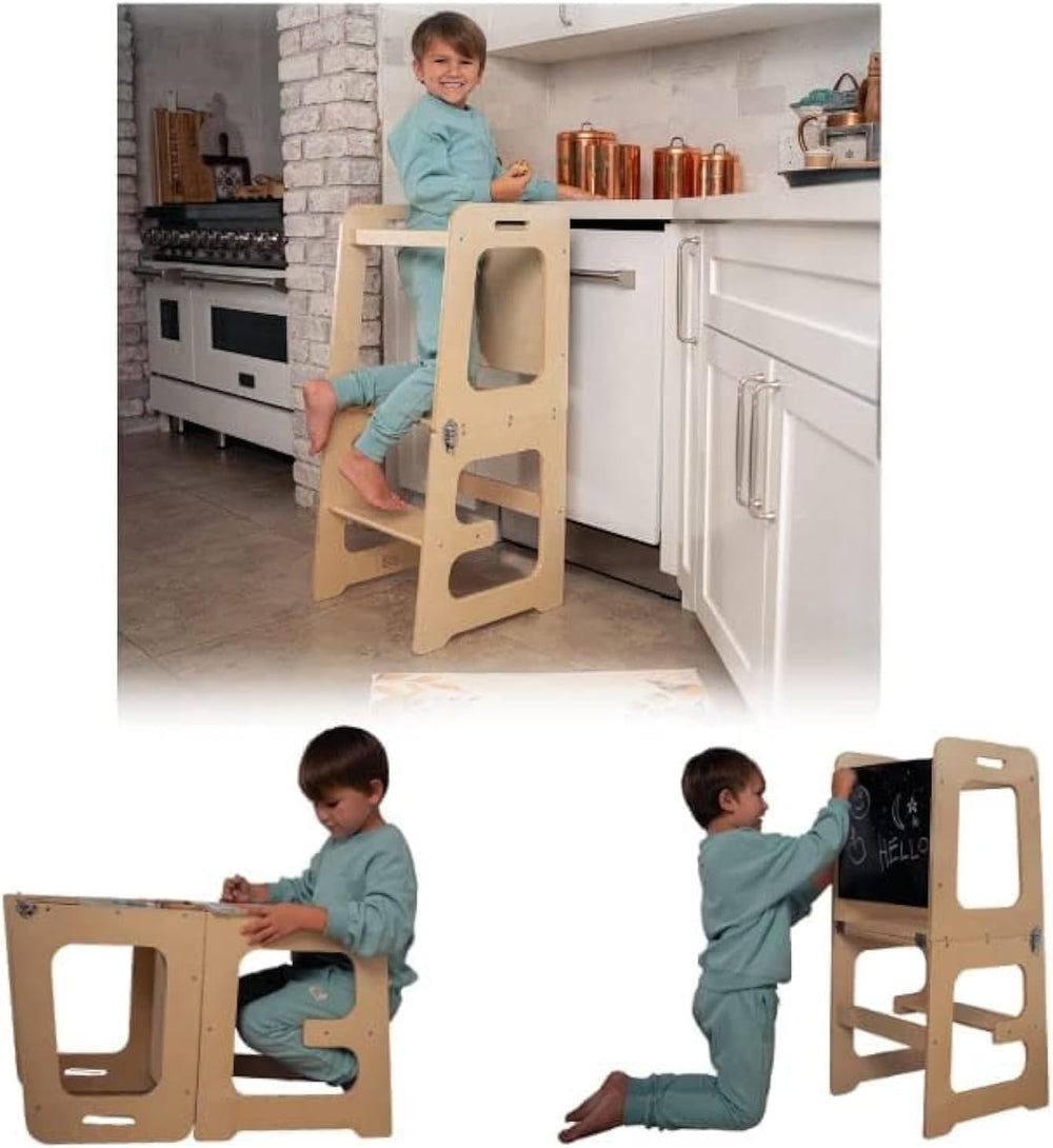 4-in-1 Peuter Leertoren & Tafel van Hout – Veilig, Meegroeiend & Multifunctioneel More For Mini