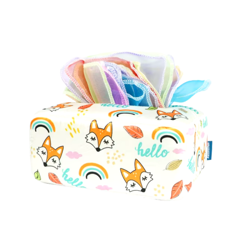 Montessori Speelgoed voor Baby’s – Sensorische Tissuebox met Doekjes | Stimuleert Ontwikkeling & Motoriek More For Mini