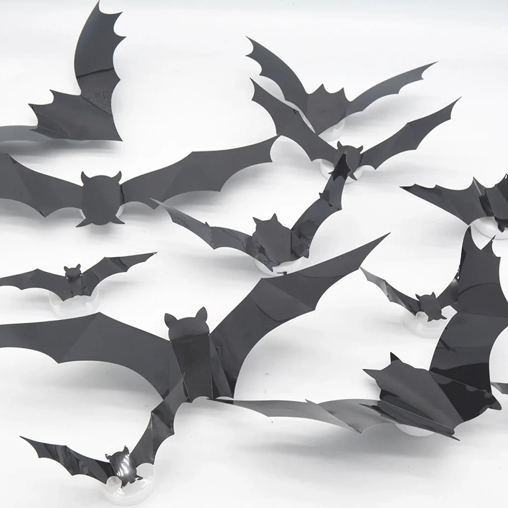 Halloweendekoration med lysande fladdermöss – 3D-effekt, för vägg och dörr | väggdekaler