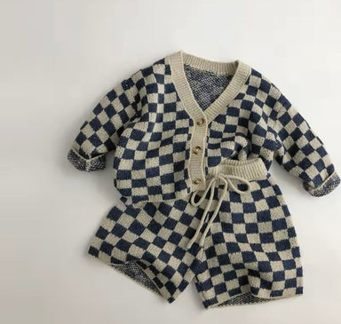 Somrig stickad barnshortsset – Baby, småbarn, förskolebarn, barn, Blå/Beige, Bomull, Storlek 0–7 år More For Mini