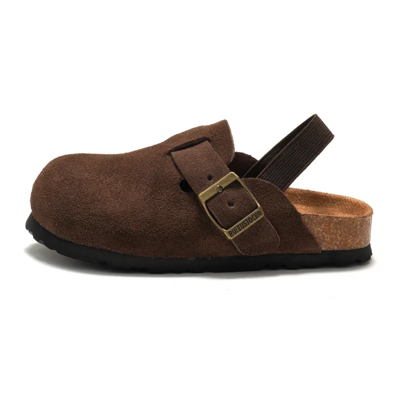 Clogs-sandaler för barn i mockalook med läderovandel, elastiskt hälband, korksula och halkfri design för vardagsbruk