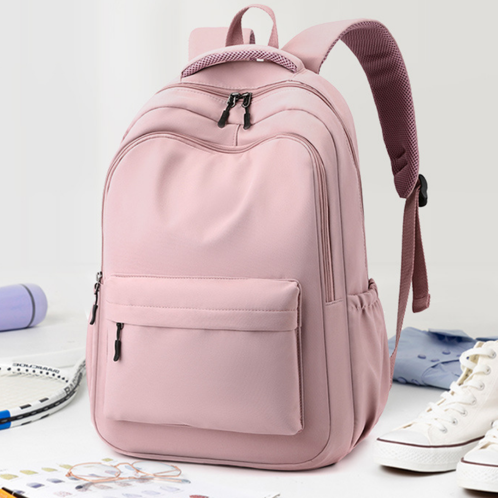 Laptopryggsäck för skolan med framficka och sidofickor – nylon, lättviktig, justerbar | skolväska