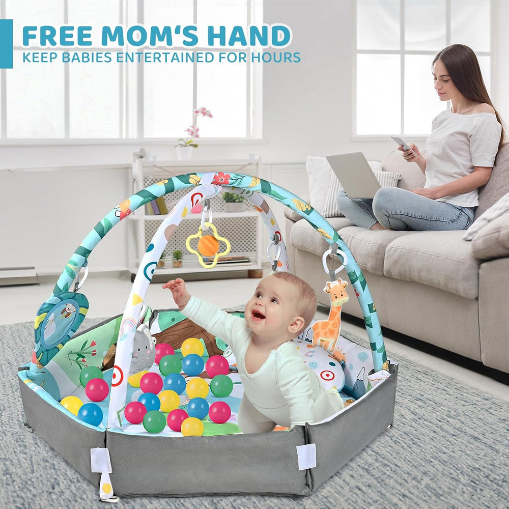 SensoryHaven™ 8-i-1 babylekmatta med 6 leksaker – Stimulerar sinnen och motorik för bebisar More For Mini