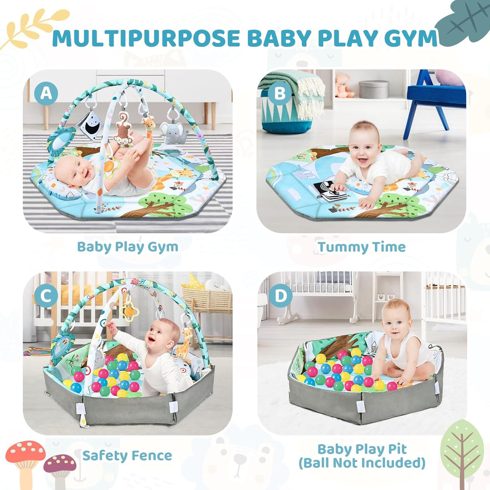 SensoryHaven™ 8-i-1 babylekmatta med 6 leksaker – Stimulerar sinnen och motorik för bebisar More For Mini