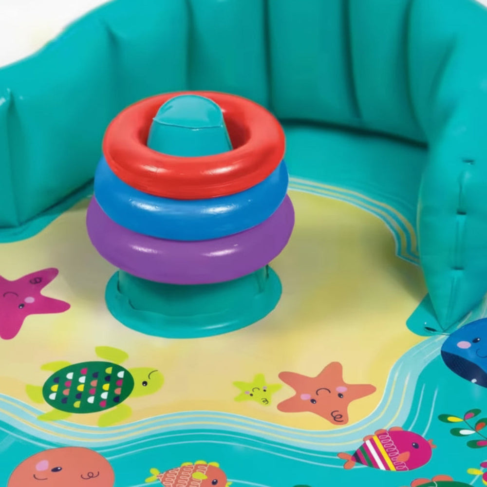 Babypool med Solskydd (UPF 50) – Uppblåsbar Vattenlekpool med Staplingsringar Lilla Lycka
