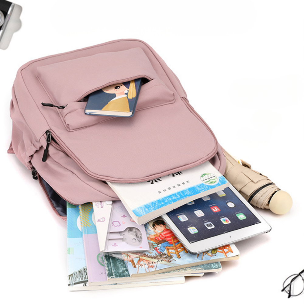 Laptopryggsäck för skolan med framficka och sidofickor – nylon, lättviktig, justerbar | skolväska