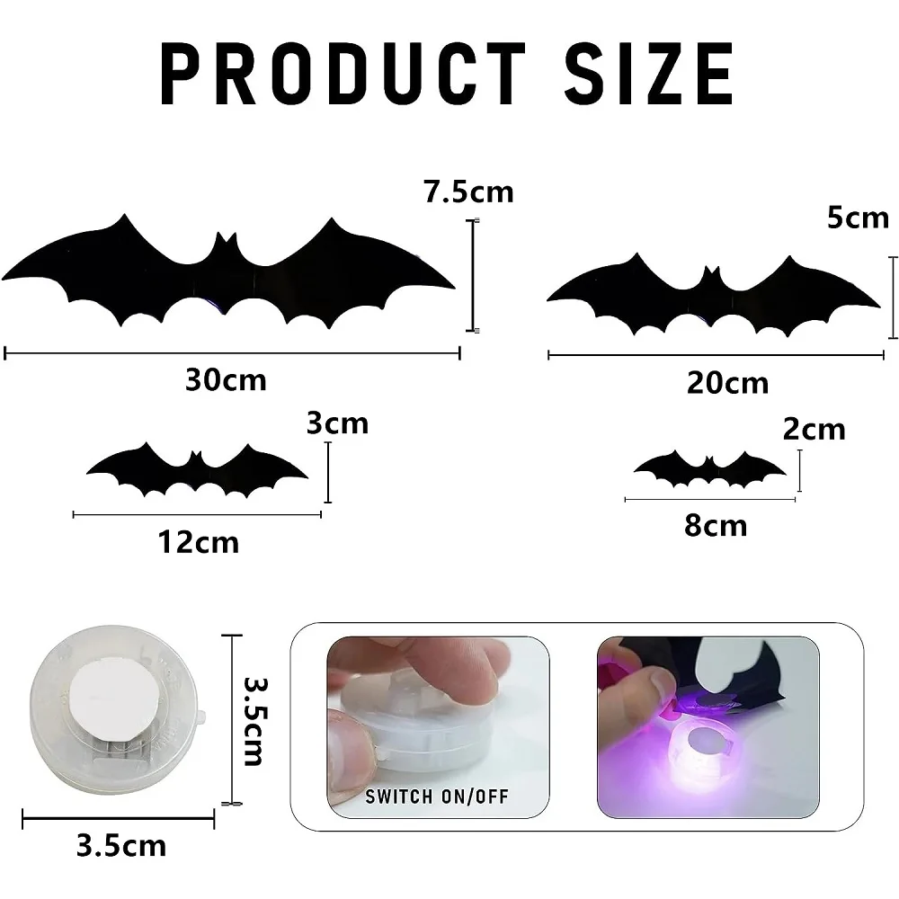 Halloweendekoration med lysande fladdermöss – 3D-effekt, för vägg och dörr | väggdekaler
