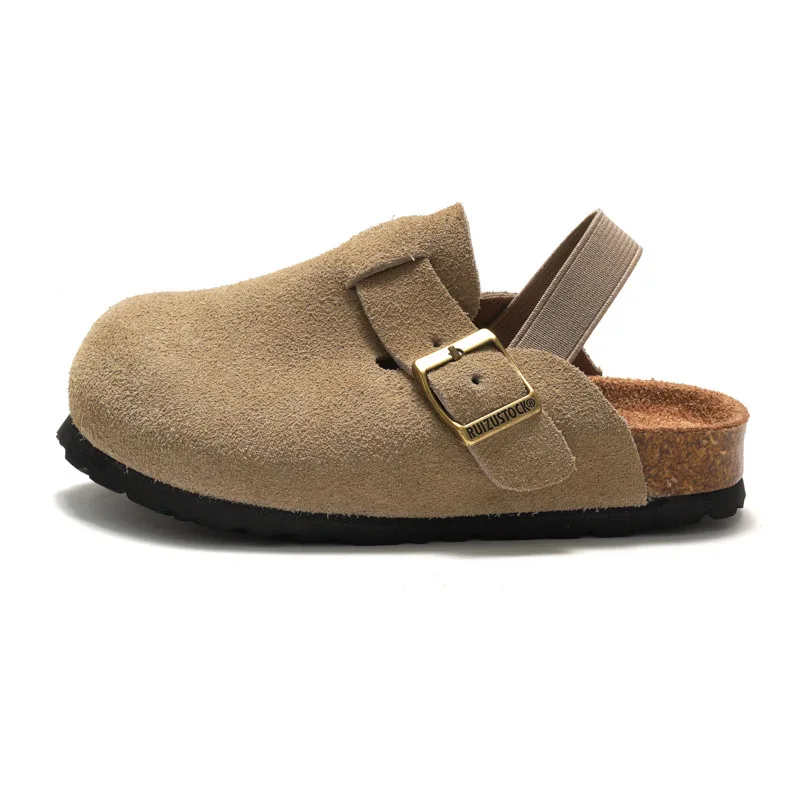 Clogs-sandaler för barn i mockalook med läderovandel, elastiskt hälband, korksula och halkfri design för vardagsbruk
