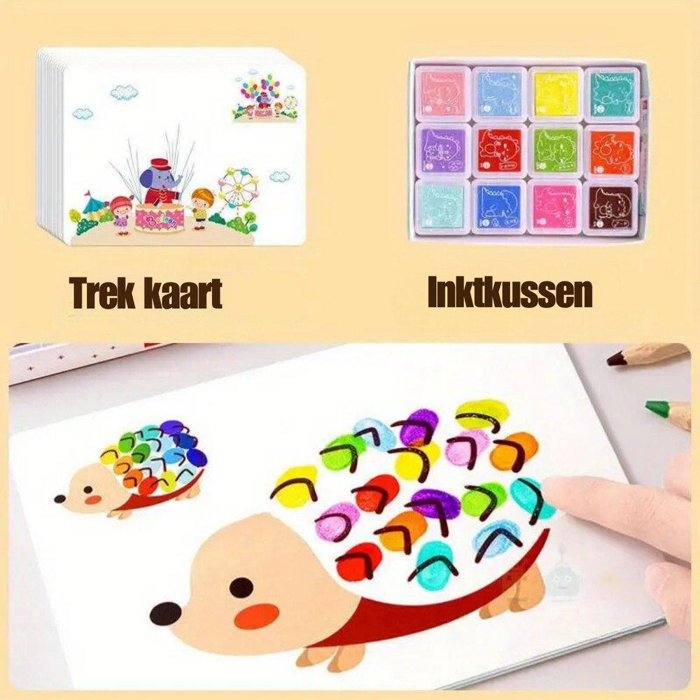 Regenboog Vingerverf Set voor Kinderen – 12 Kleuren & 30 Kaarten | Veilig & Afwasbaar More For Mini