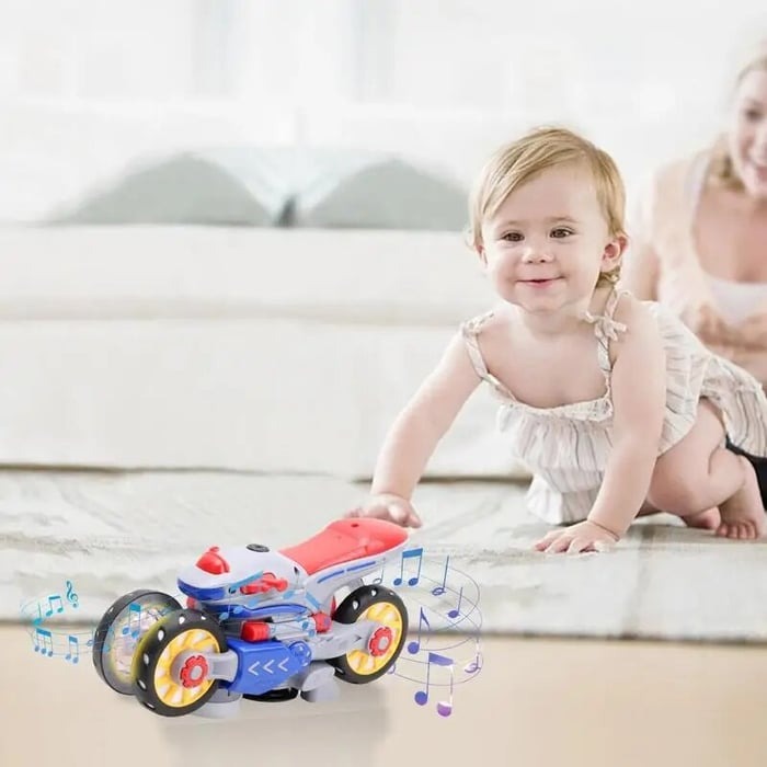 MotoFlash Elektrisk Motorcykel med LED-ljus och Musik – 360° Roterande Leksak för Barn More For Mini