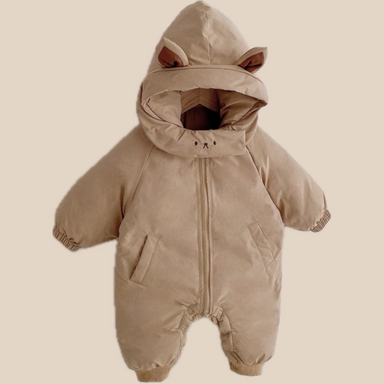 Jumpsuit/Overall med Huva – Katt Baby, Beige/Svart, Polyester, Storlek 0–2 år More For Mini