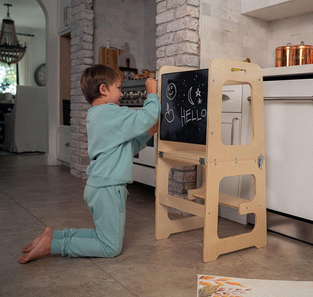 4-in-1 Peuter Leertoren & Tafel van Hout – Veilig, Meegroeiend & Multifunctioneel More For Mini
