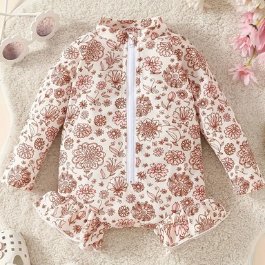 OceanBloom Peuterbadpak – Bloemenpatroon en Ruches voor Stijlvolle Stranddagen More For Mini