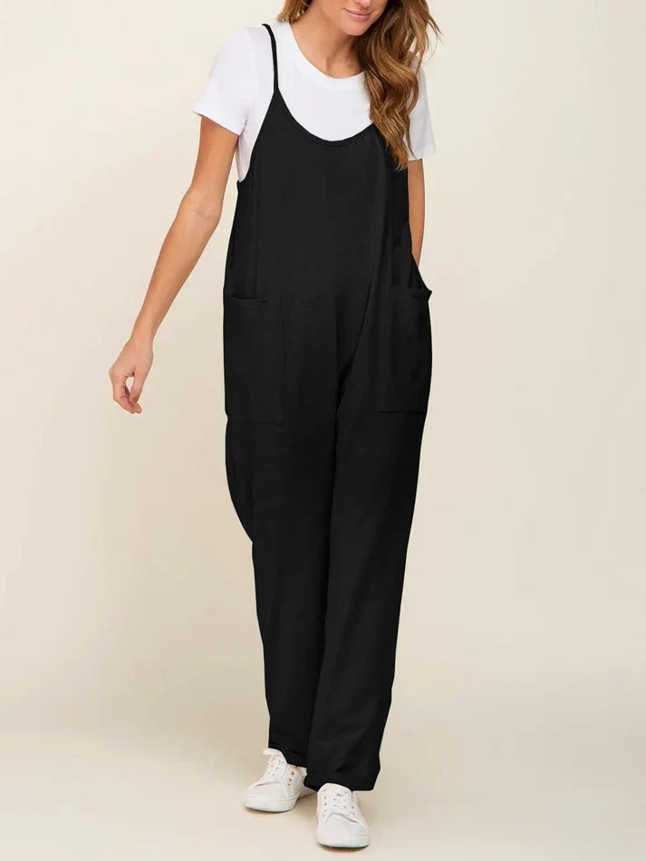 Gravidjumpsuit med stora fickor – ledig passform, stretchig bomullsmix | mammakläder
