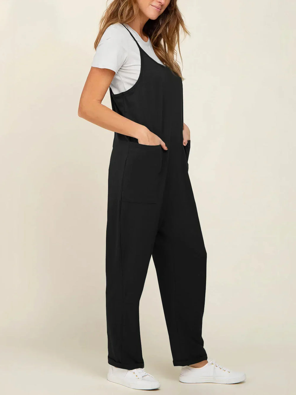 Gravidjumpsuit med stora fickor – ledig passform, stretchig bomullsmix | mammakläder