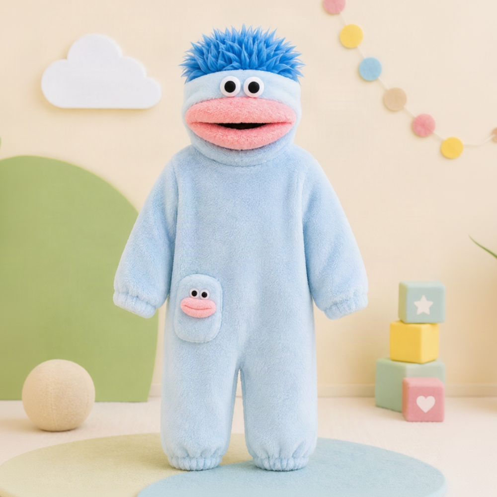 Onesie för barn med monsterdesign och huva – mjukt tyg, rymlig passform | utklädningsdräkt