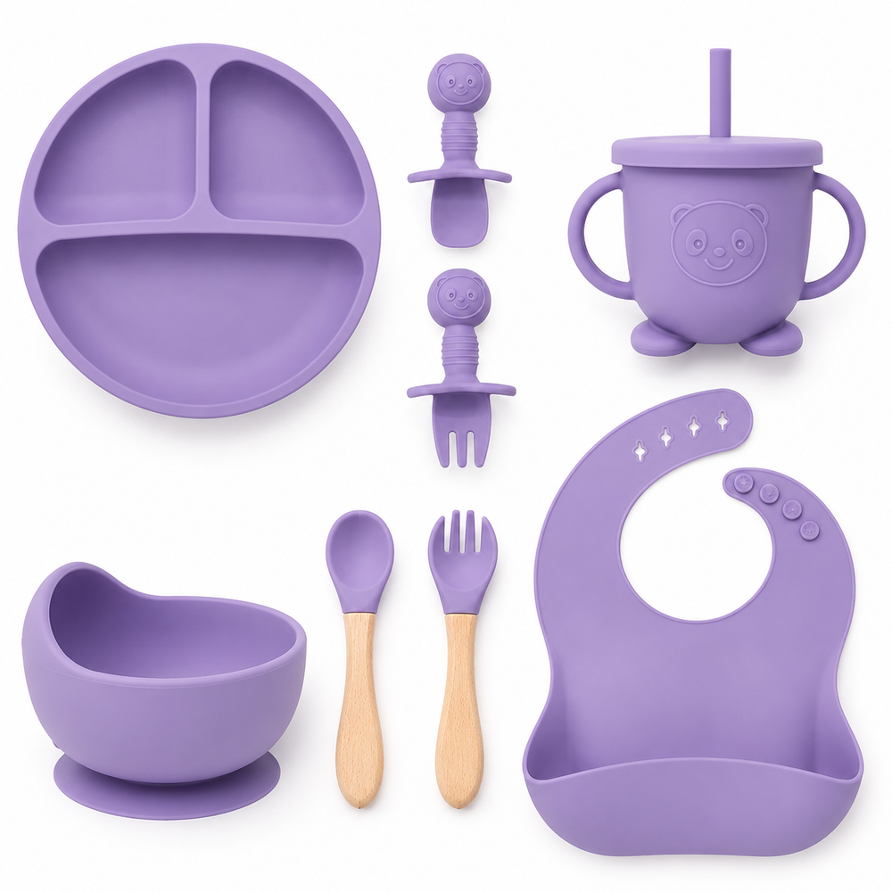 Personifierad Baby Matset med Namn – BPA-fri Silikon | 8-delar Lilla Lycka