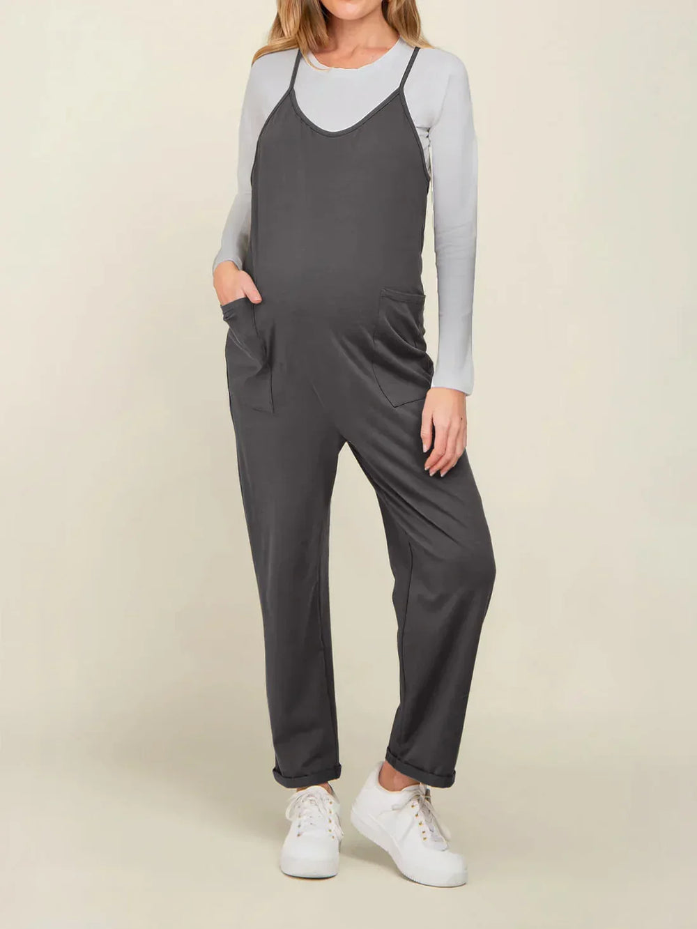Gravidjumpsuit med stora fickor – ledig passform, stretchig bomullsmix | mammakläder