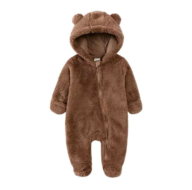 Varm teddyoverall för baby 0–1,5 år – Brun vinterdräkt med huva och öron | SnugNest More For Mini