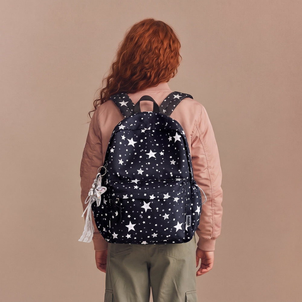 Skolryggsäck med broderade rosetter – rymligt huvudfack, framficka, sidofickor | ryggsäck tjej