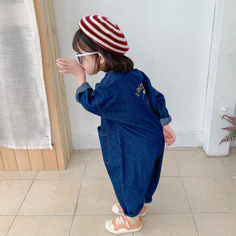 Jumpsuit/Overall – Maseru Meisjes, Blauw/Beige, Katoen, Maat 1-7 Jaar-More For Mini
