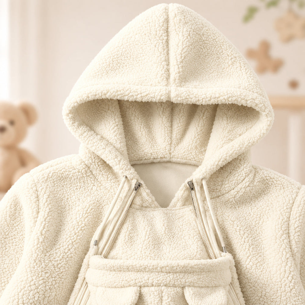 Bärjacka 2-i-1 för mamma och bebis – mjuk fleece, huva, dragkedja, fickor | babywearing-hoodie